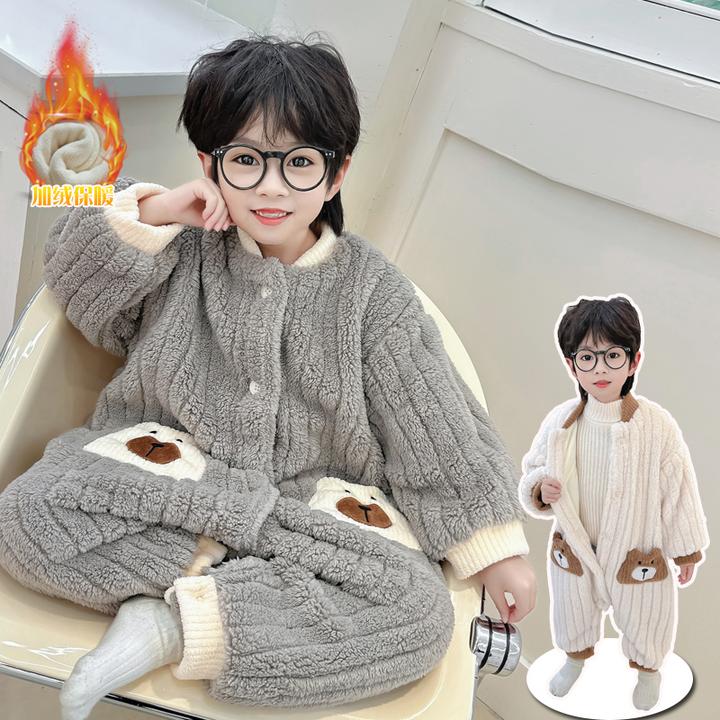 男童连体睡衣秋冬季珊瑚绒加绒加厚婴儿宝宝睡袋法兰绒儿童防踢被