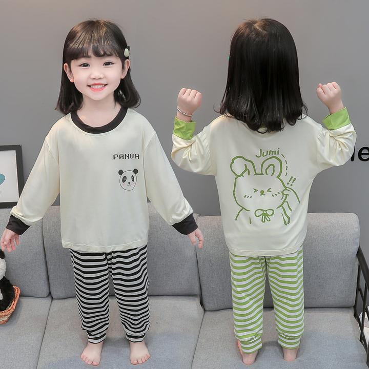 儿童莫代尔睡衣套装夏季女宝宝卡通薄款长袖空调服女童夏款家居服