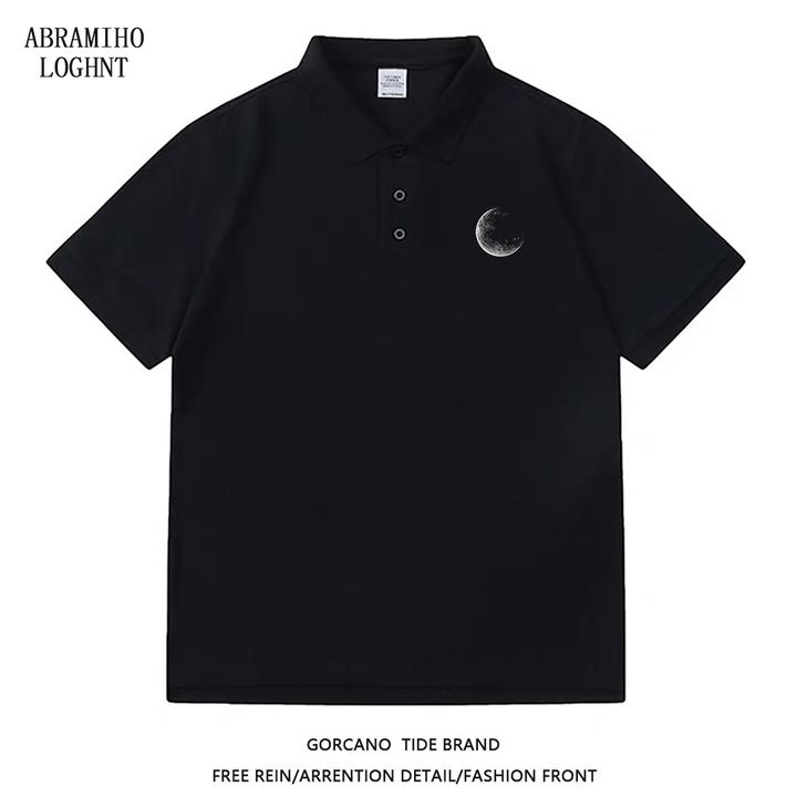 2025新款Polo衫月亮短袖男翻领T恤夏季明星同款男装宽松上衣商务