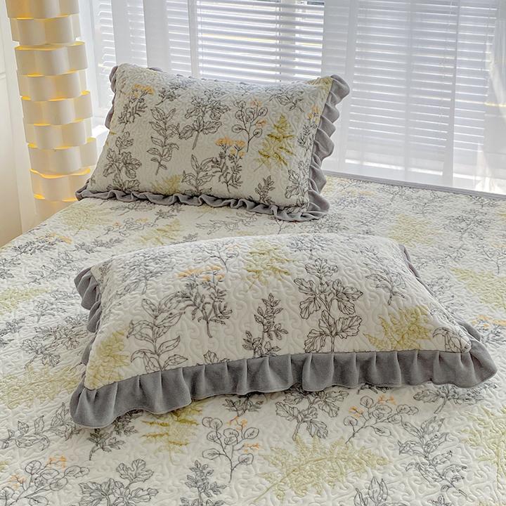 纯色花边牛奶绒加厚夹棉加绒枕套一对装单人48×74cm枕头芯内胆套