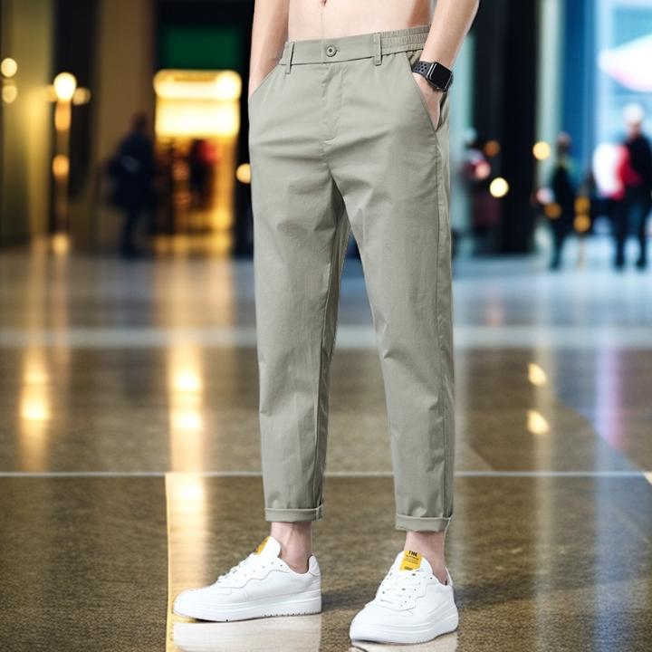 GS夏季新款休闲裤子男士宽松直筒百搭纯色冰丝薄款运动九分裤潮牌
