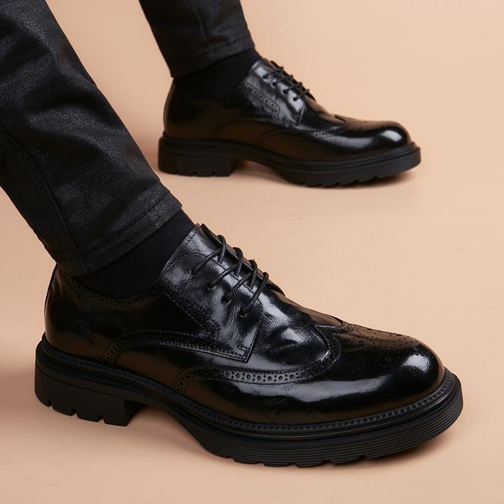 新款布洛克雕花皮鞋男款男士真皮黑色英伦韩版百搭商务休闲男鞋子