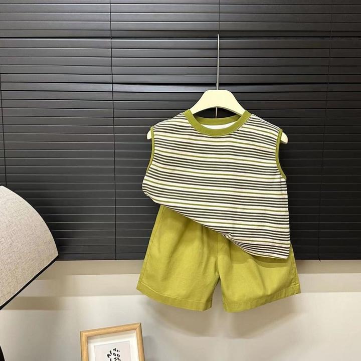 无袖套装上衣时尚休闲夏季坎肩夏装运动儿童网红洋气百搭条纹小童
