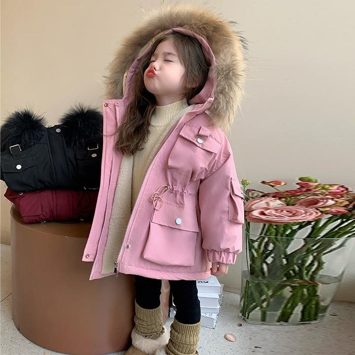 巴拉巴拉恩女童棉服冬季派克服外套加绒加厚2024新款儿童冬装女宝