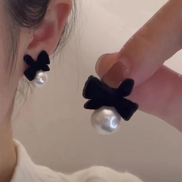 气质轻奢蝴蝶结耳夹女无耳洞新款黑色小众简约高级感秋冬耳饰