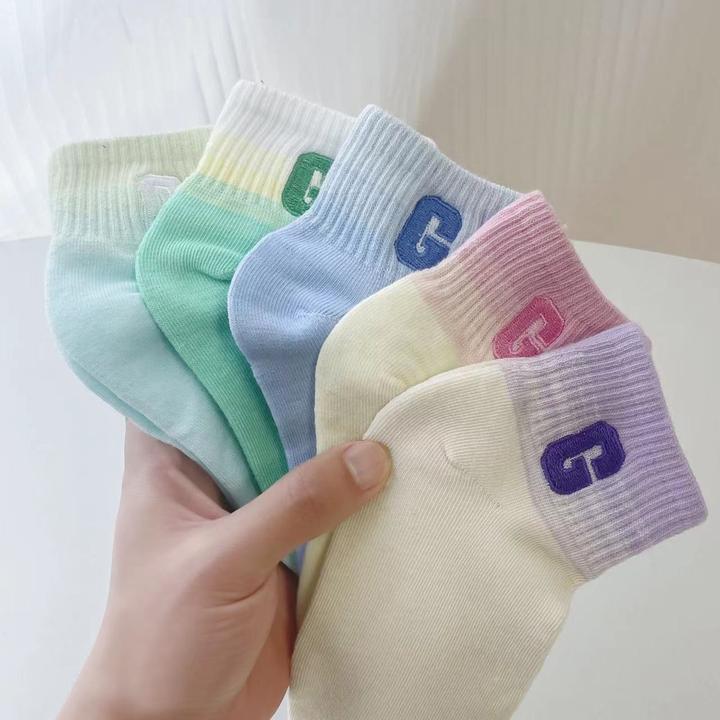 刺绣款渐变色大G船袜低帮透气潮女袜子夏天彩色短筒袜女百搭舒适