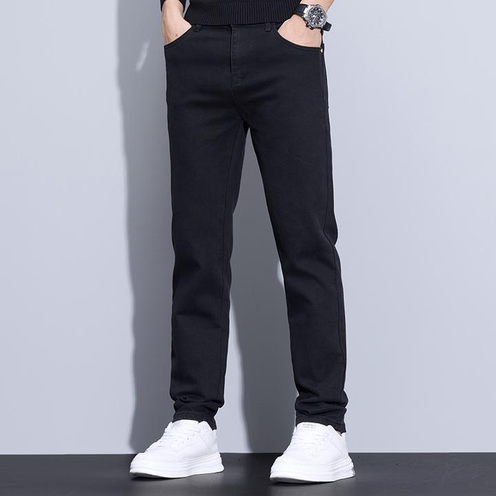 飞过海纯黑色牛仔裤男直筒秋冬季男士厚款弹力牛仔裤男装加绒裤子
