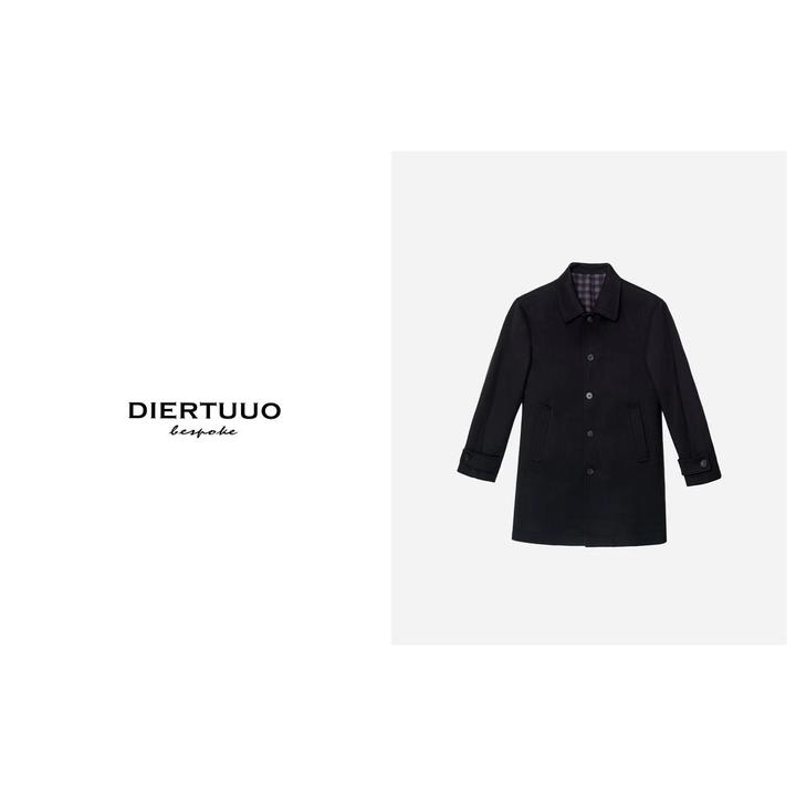 DIERTUUO迪途-7797男士时尚简约休闲翻领设计师秋冬黑色大衣