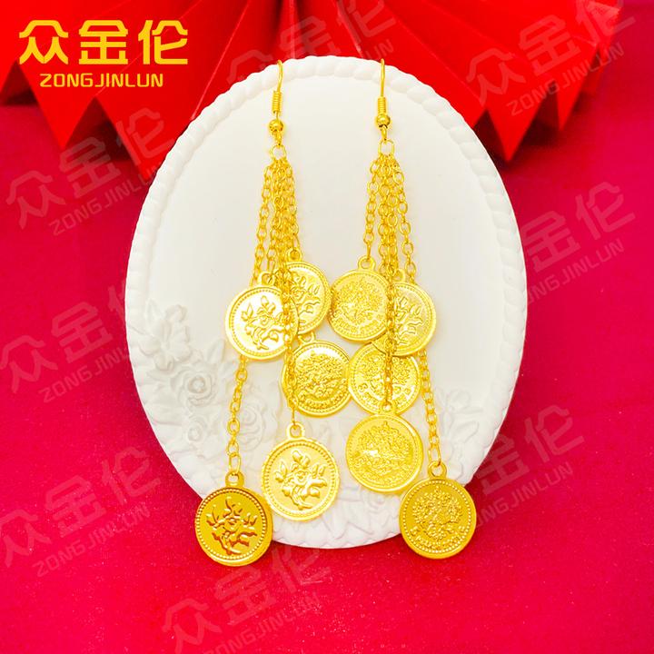 众金伦 铜合金耳饰 精美优雅款【五福临门流苏耳钩】