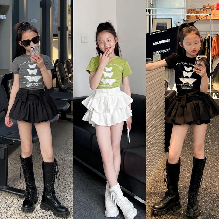 甜酷女童夏季洋气T恤半身裙甜美两件套少儿女团爵士舞演出套装