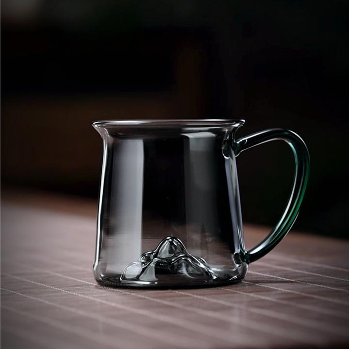 观山玻璃小茶杯主人杯单杯个人专用品茗杯咖啡杯手工带把耐热玻璃