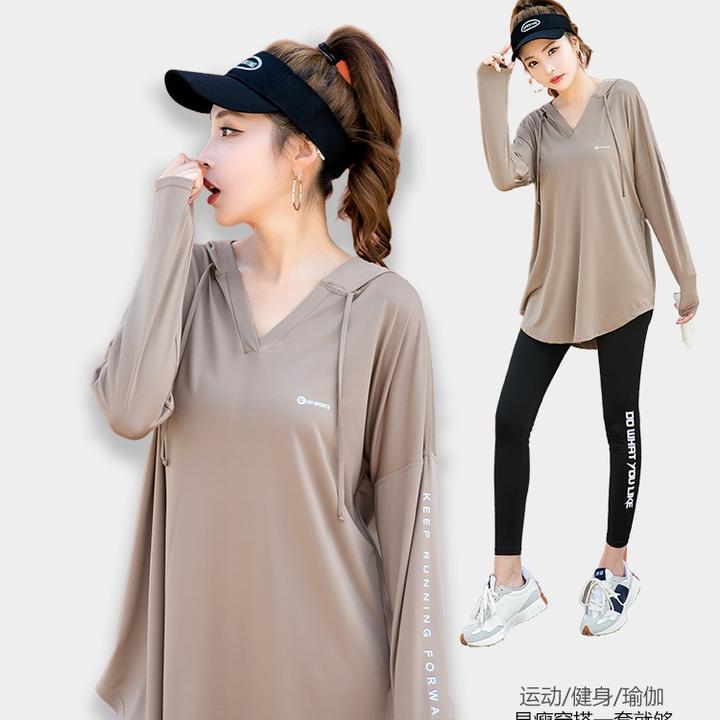 春夏新款瑜伽健身服套装长袖运动跑步健身房大码胖mm遮肚显瘦宽松