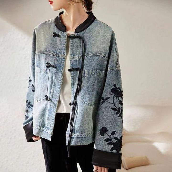 新中式绣花牛仔外套女2025年春秋新款宽松时尚设计感洋气国风上衣