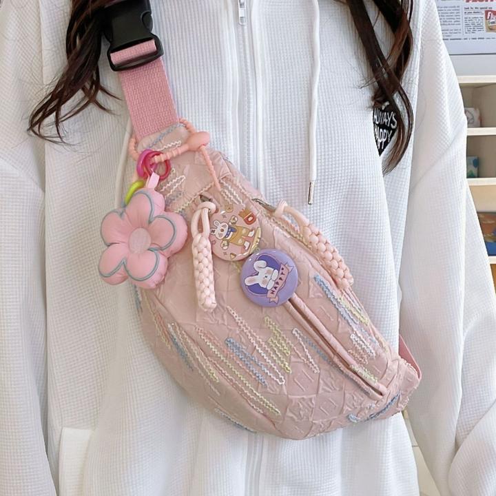 ins风软妹少女休闲百搭胸包2024新款可爱小包包女斜挎包学生腰包