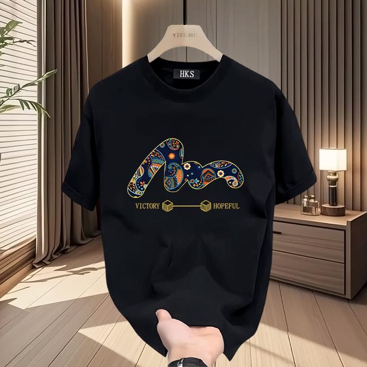 潮牌轻奢纯棉短袖男女T恤半袖衫宽松潮流百搭美式五分袖圆领上衣