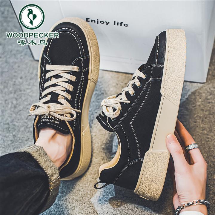 啄木鸟官方正版鞋子男款2026冬季低帮休闲百搭板鞋芒果头潮流男鞋