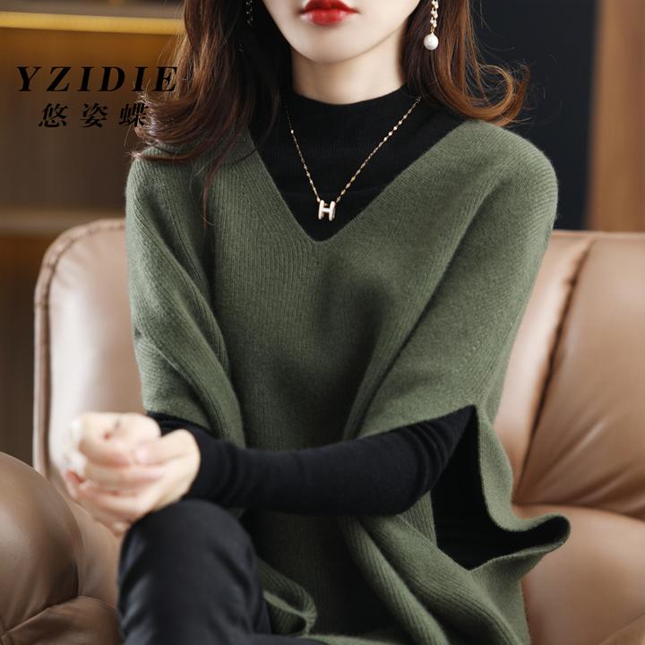 打底洋气悠姿蝶宽松慵懒风纯羊毛针织马甲背心女秋冬新款毛衣坎