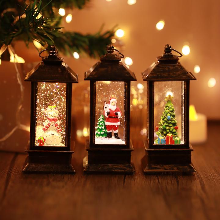 圣诞节发光圣诞树老人氛围灯电话亭房间小夜灯创意复古摆件送礼物