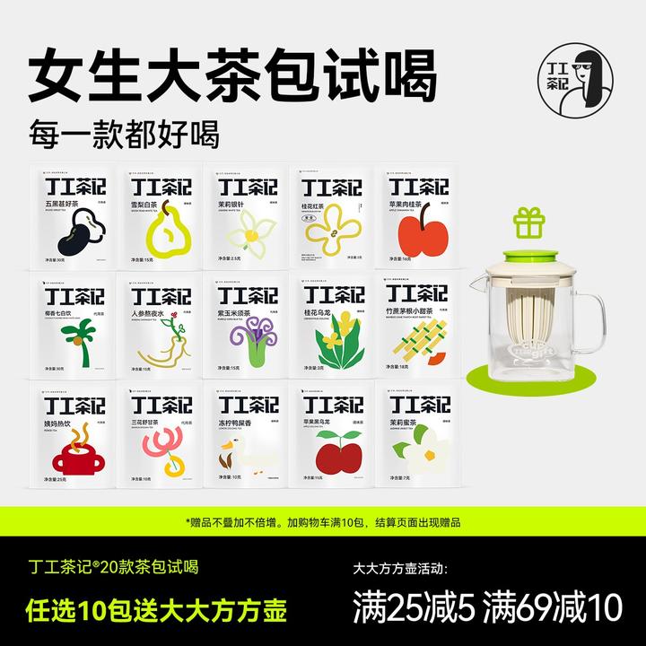丁工茶记袋泡茶茶包冷泡茶女生10包送壶好茶冲泡酸梅汤饮品