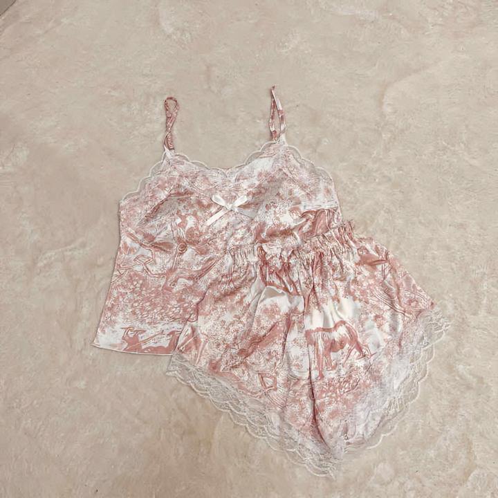 法式高级感新款夏季睡衣女蕾丝薄款2024年冰丝美背水墨性感家居服