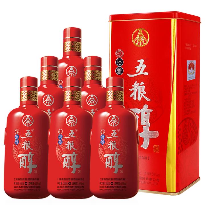 五粮浓香红淡雅【酒厂直营】浓香型 宜宾五粮液出品50%vol500ml*6