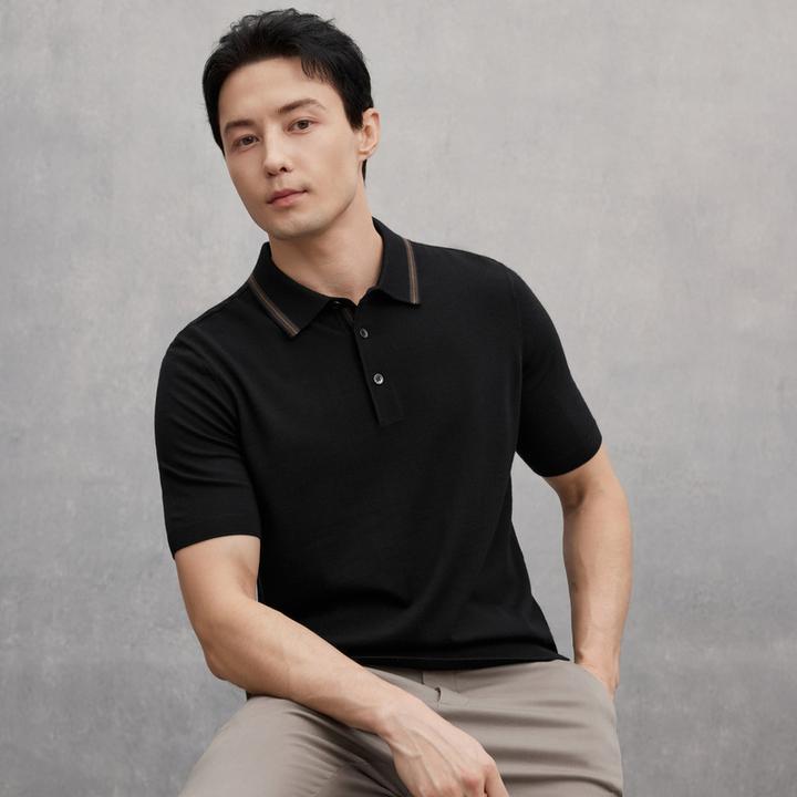 EMZ鄂尔多斯男装针织polo拉克羊毛细腻顺滑透气商务翻领POLO衫