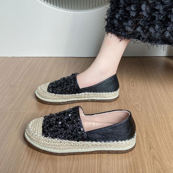晚晚小香风包头半拖鞋女外穿2024秋季时装渔夫鞋草编银色软底单鞋
