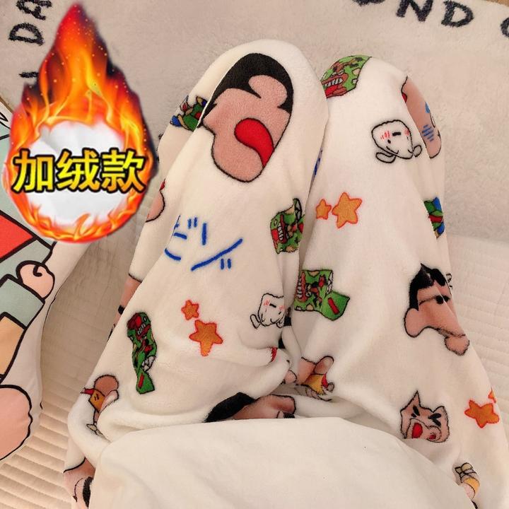 加厚加绒300斤法兰绒大码家居睡裤女秋冬遛弯裤可外穿保暖长裤子