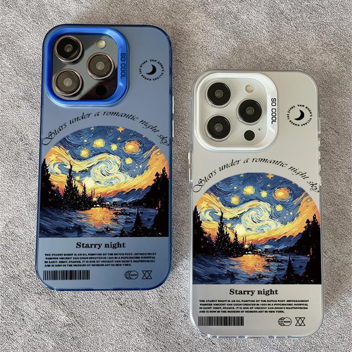 艺术油画星空图案适用苹果手机15promax彩银壳iPhone14/12/13文艺