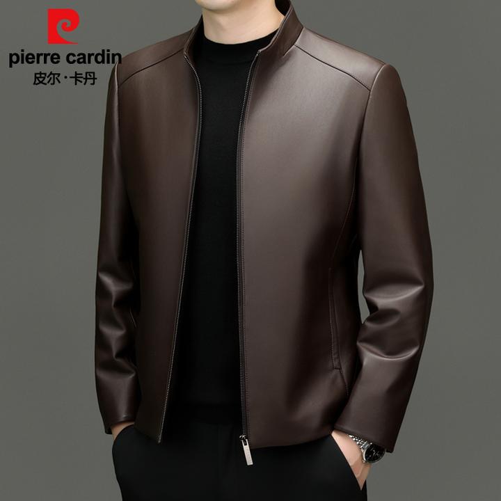皮尔卡丹秋季新款立领百搭机车高档真皮夹克男士简约绵洋皮皮衣