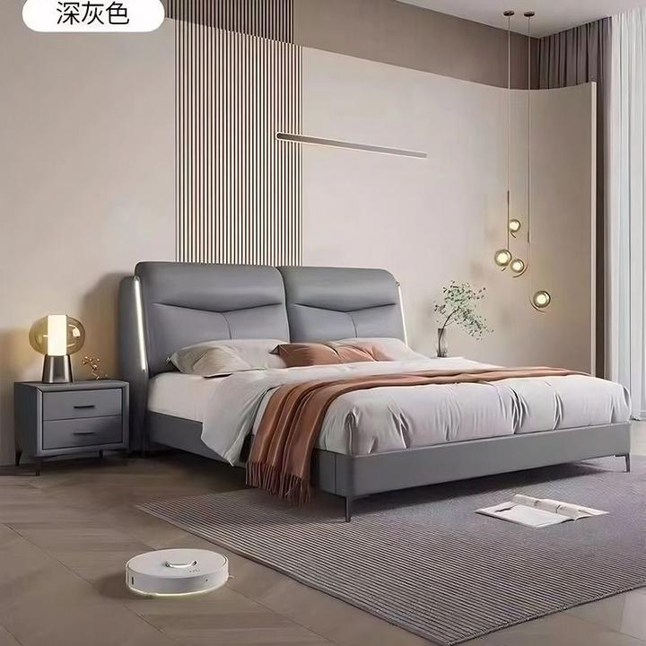 北欧新款婚床主卧简约实木框架双人大床智能灯带纳帕优质软体床