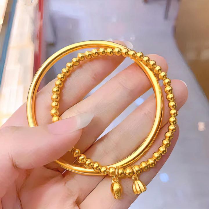 铜合金手镯 【手镯+手链两件套】新中式古法百搭莲蓬实心手环经典