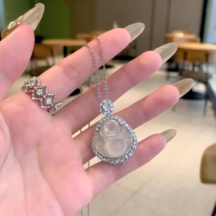 钛钢项链 新中式佛公吊坠项链女笑佛颈链大肚坐佛锁骨链配饰