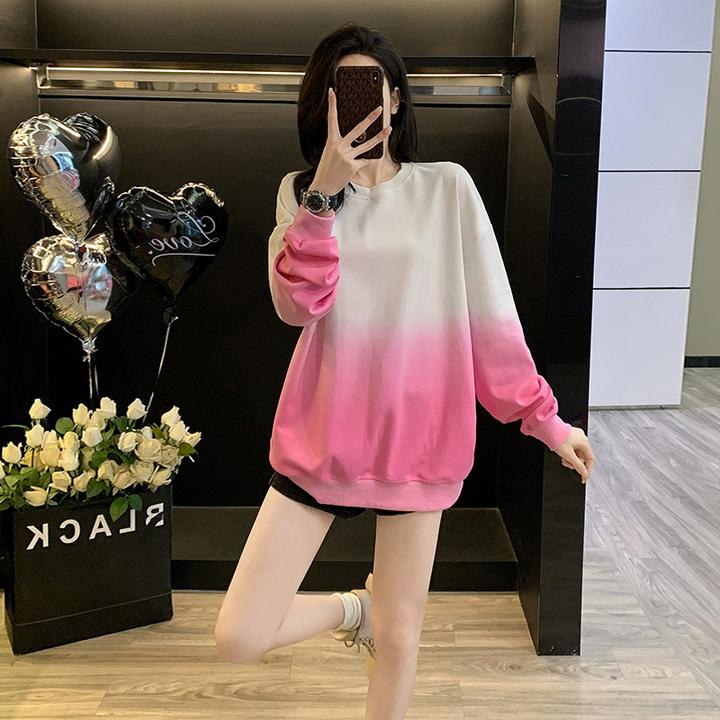 潮流炸街休闲时尚卫衣女2024年冬季宽松慵懒风多巴胺渐变长袖上衣