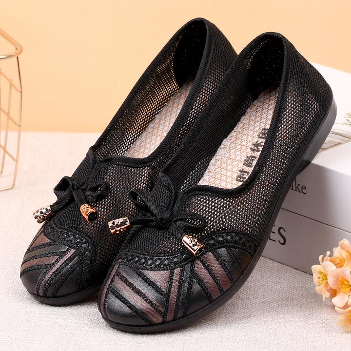 夏季镂空老北京布鞋舒适妈妈鞋防滑透气时尚平底软底休闲一脚蹬