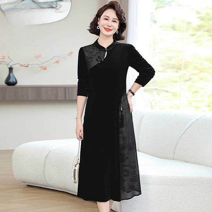 2024年秋装改良版妈妈连衣裙新中式女中老年衣服50岁拼接中年长裙