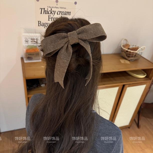 韩系少女～编织纹蝴蝶结鸭嘴夹一字夹ins风高级感后脑勺夹