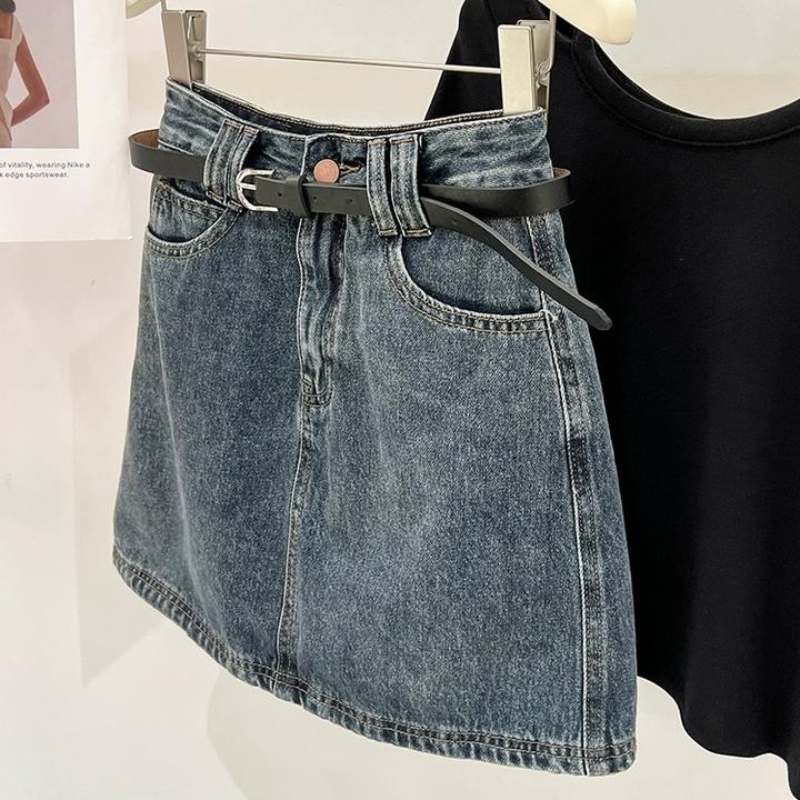 梦娇惜 新款美式复古A字牛仔半身裙女高腰百搭显瘦辣妹包臀短裙q