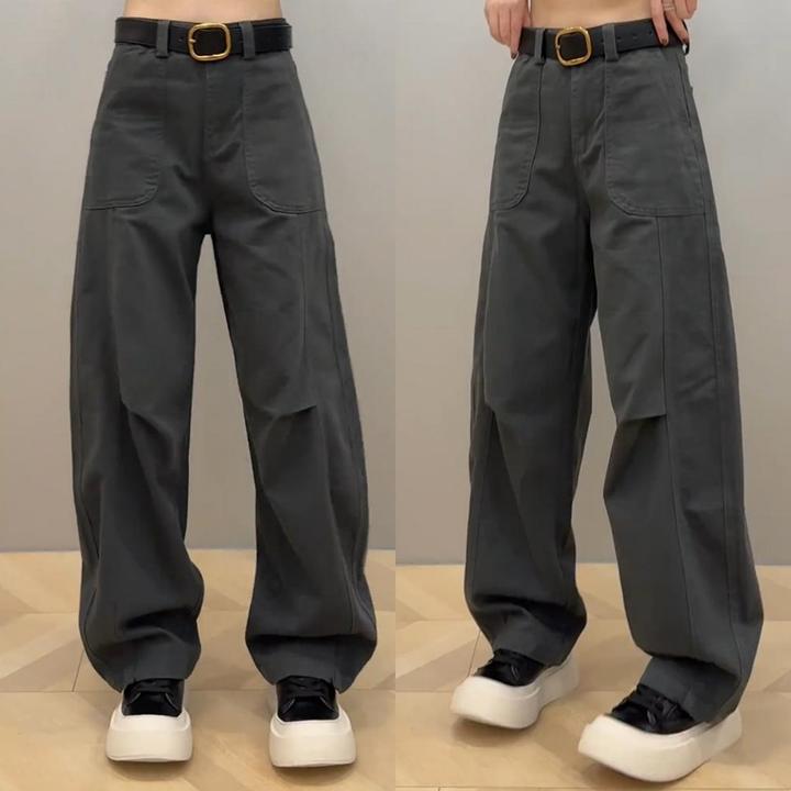 Aimeerosa/艾洛莎藏青色弯刀牛仔裤女2025新款微胖显瘦窄版阔腿裤