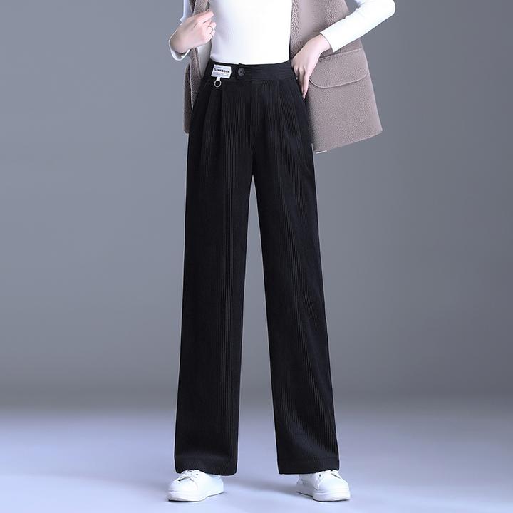 高端灯芯绒阔腿裤女秋冬高腰显瘦条绒直筒长裤2024新款雪尼尔裤子