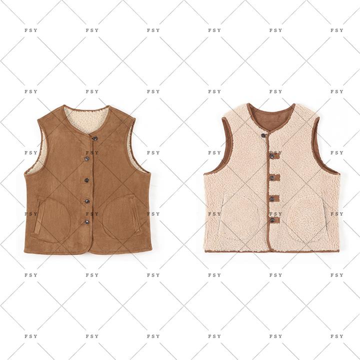 麻享【升级版】皮毛一体双面穿羊毛马甲气质时尚百搭马夹FSY51208