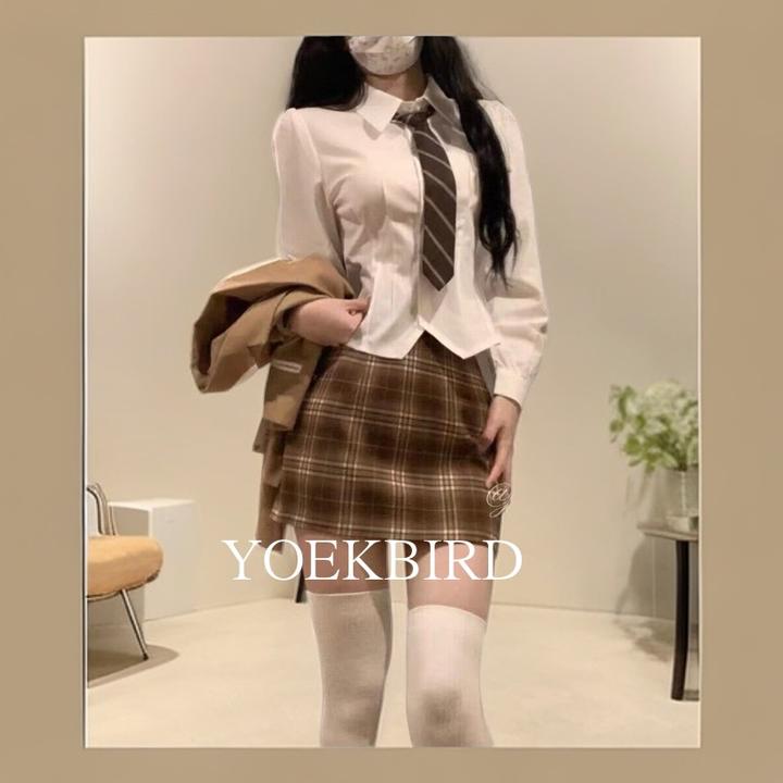 尤柯鸟秋冬辣妹小西装套装美式学院风jk制服收腰衬衫半身裙三件套