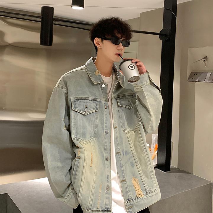 春秋季男士港风牛仔外套秋季新款宽松潮流男夹克城市机能休闲外套