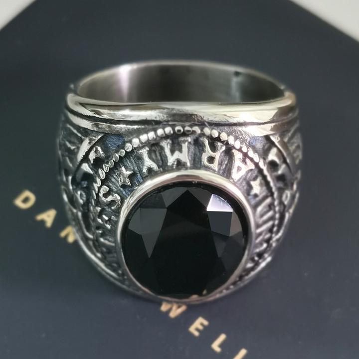 钛钢合成锆石戒指 鹰图腾霸气军戒朋克复古风不褪色做旧指环潮饰