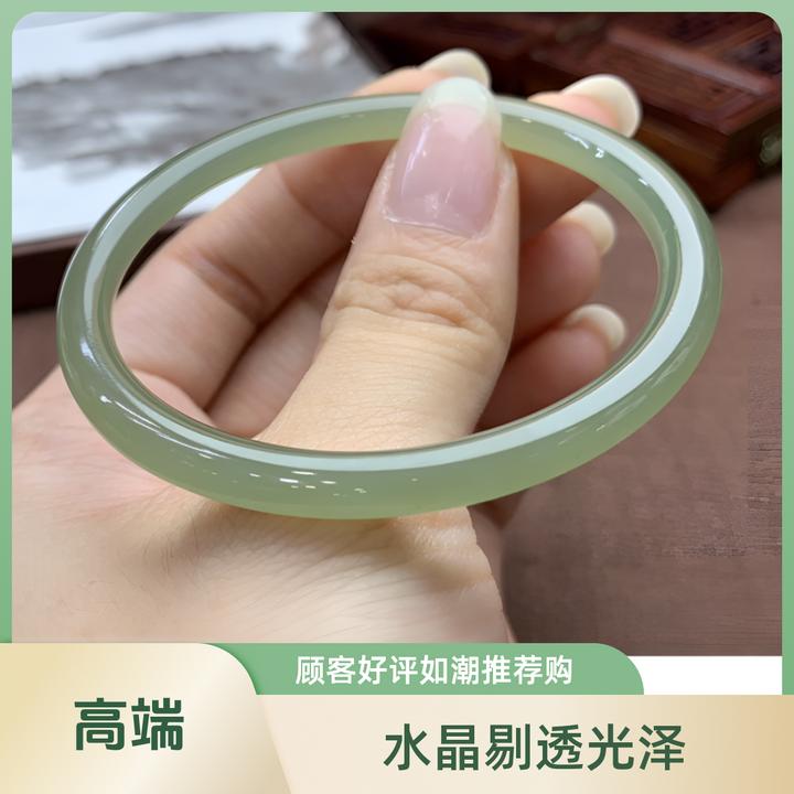 正品和田玉手镯湖水绿细条叮当镯少女款美人镯透青海料和田玉镯