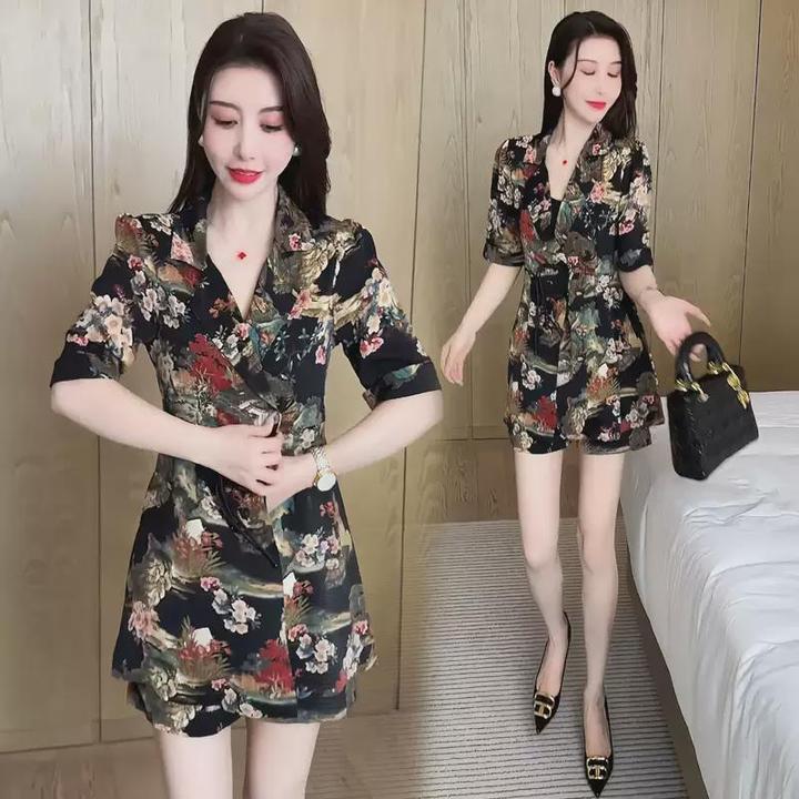 国风印花时尚套装女2024夏季新款气质减龄遮肚子显瘦短裤两件套潮