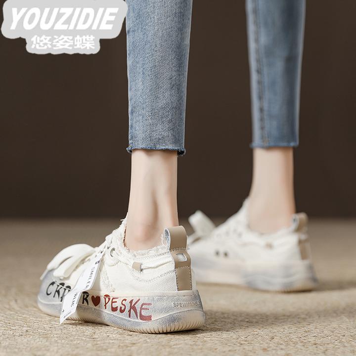 YOUZIDIE小众设计开口笑乞丐帆布鞋女厚底单鞋2025秋季新款女鞋