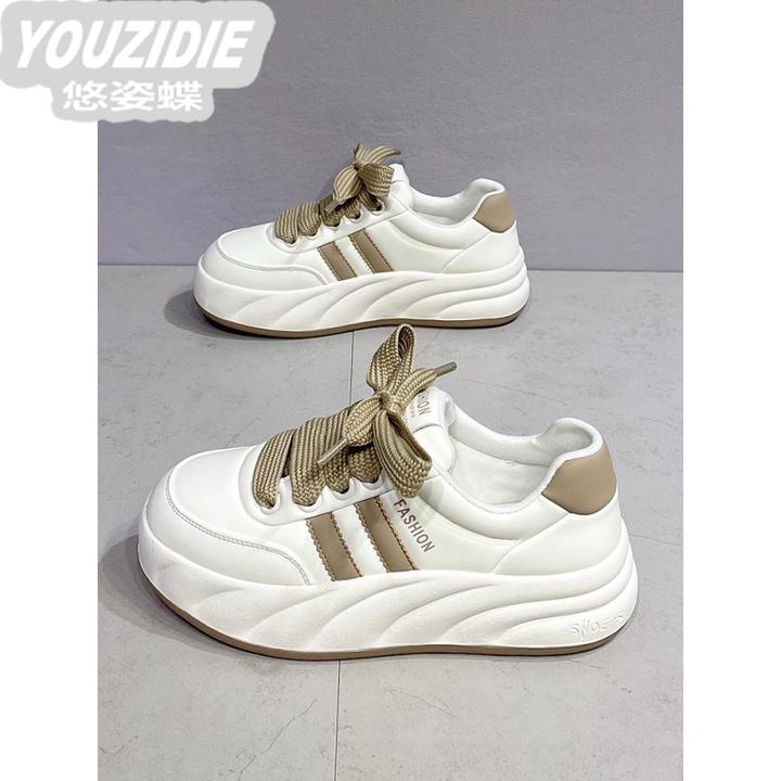 厚底面包鞋女2025春秋新款时尚百搭圆头系带女鞋学生休闲运动板鞋