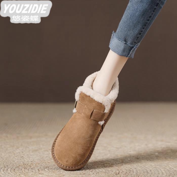 YOUZIDIE【时尚】皮毛一体~雪地靴女冬加绒加厚保暖棉靴真皮复古棉