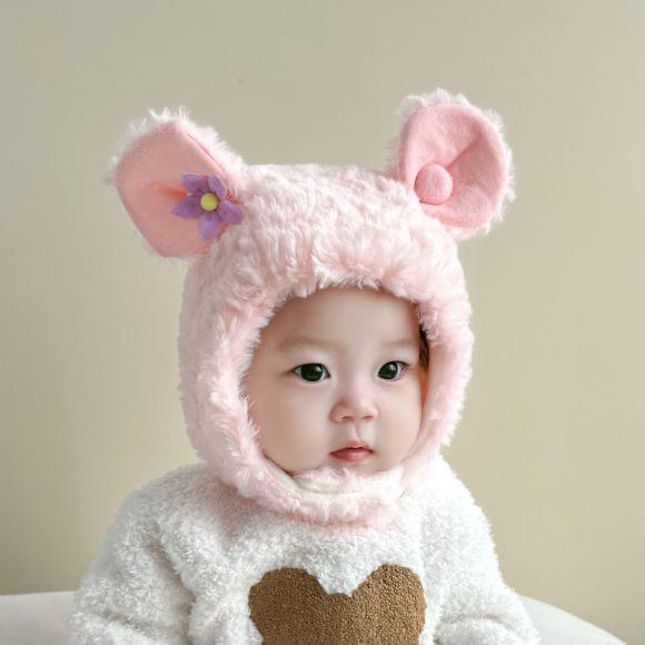 【小布丁】女宝宝帽子可爱超萌毛绒帽女童护耳包头帽冬季保暖套头帽